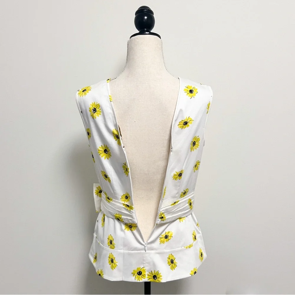 Kate Spade White Yellow Sleeveless Daisy Dot Bow Peplum Top 4 New With Flaws